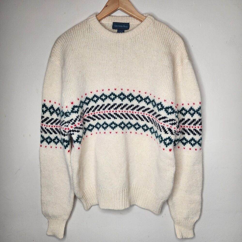 Vtg Christopher Hayes Wool Knit Sweater Fair Isle Nordic Intarsia Mens Large - Picture 10 of 10